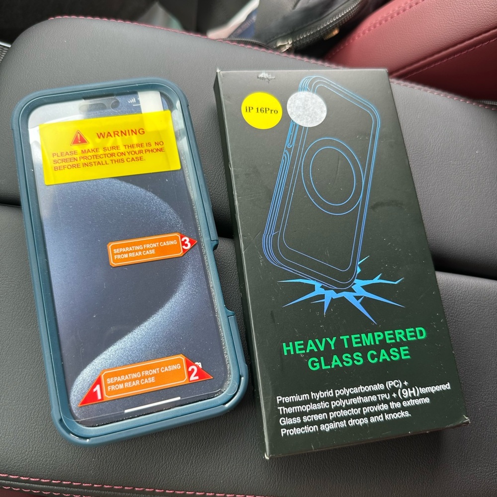 Heavy Tempered Glass Case for iPhone16 pro  - Blue